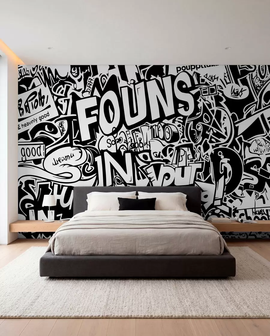 murales de pared Grafiti en blanco y negro w01190