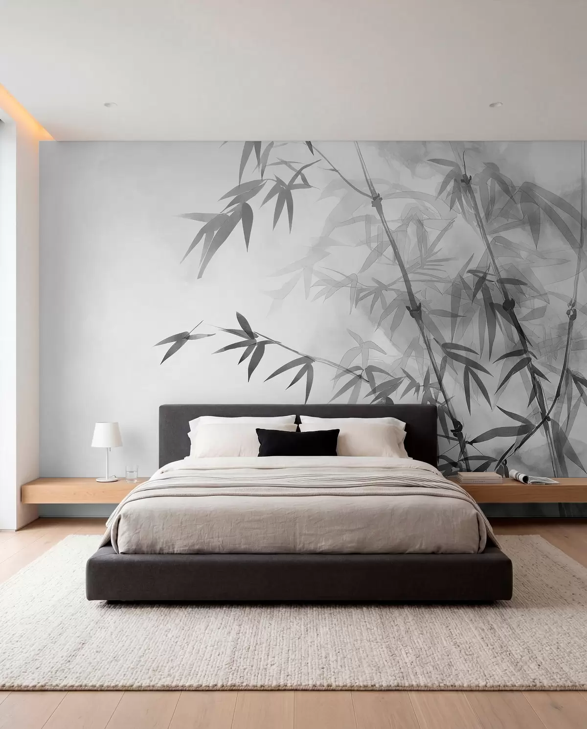murales de pared Bambú en acuarela gris w00687v1