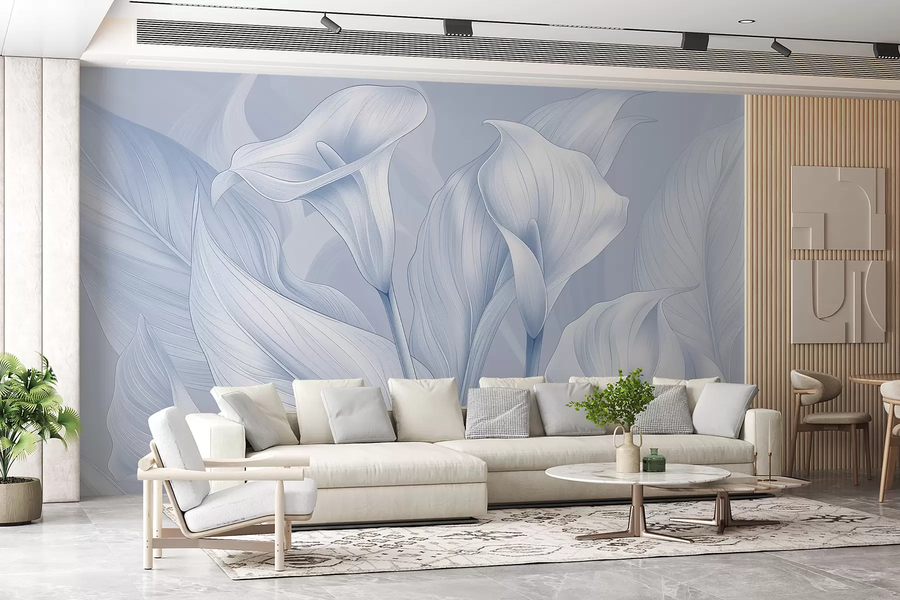 murales de pared flores delicadas en color azul w01195v1