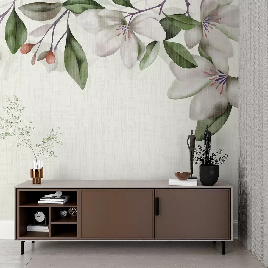 murales de pared Grandes flores de magnolia sobre fondo claro texturizado w00933