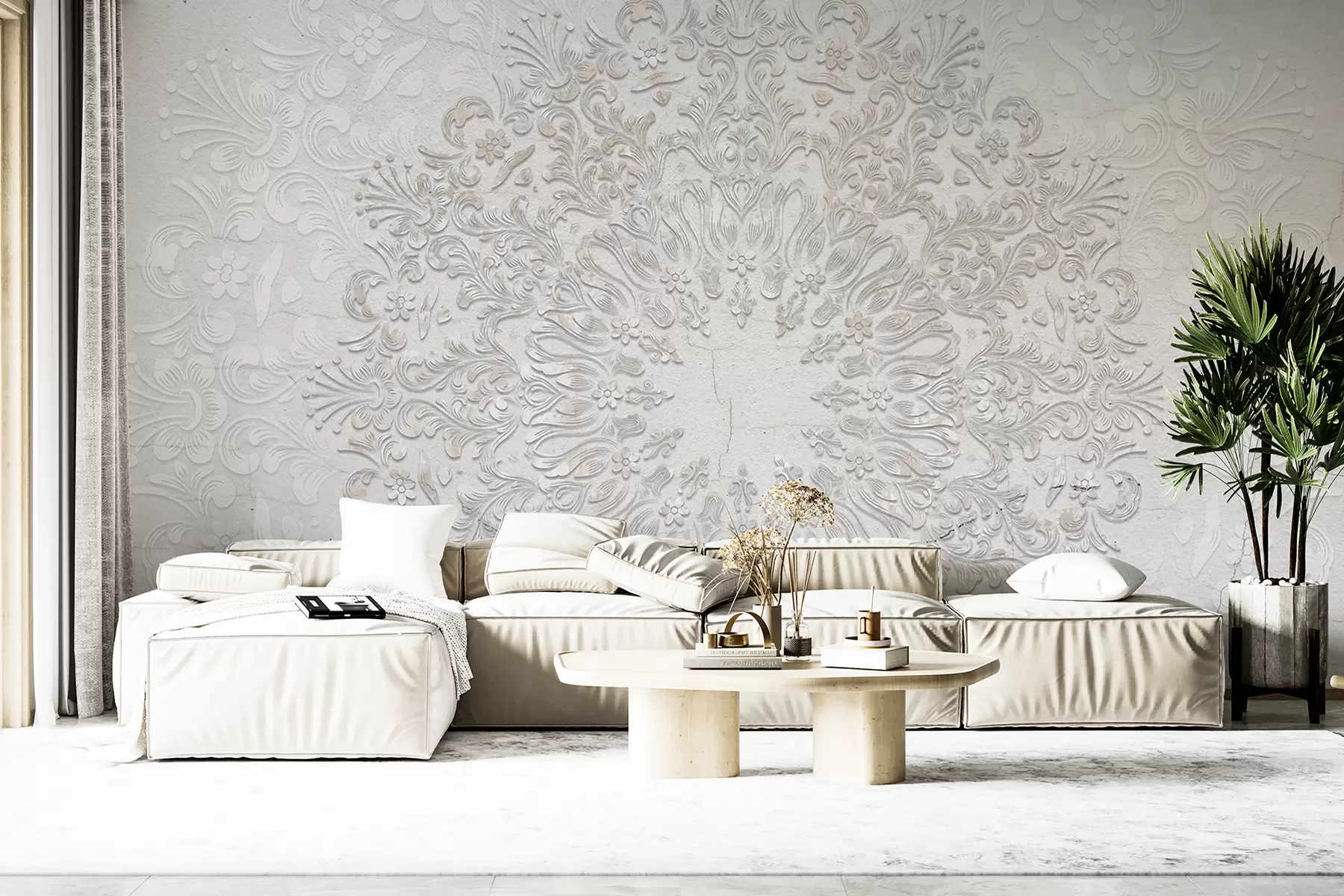 murales de pared Un estampado de mandala muy detallado que crea un hermoso y delicado diseño de encaje w01249