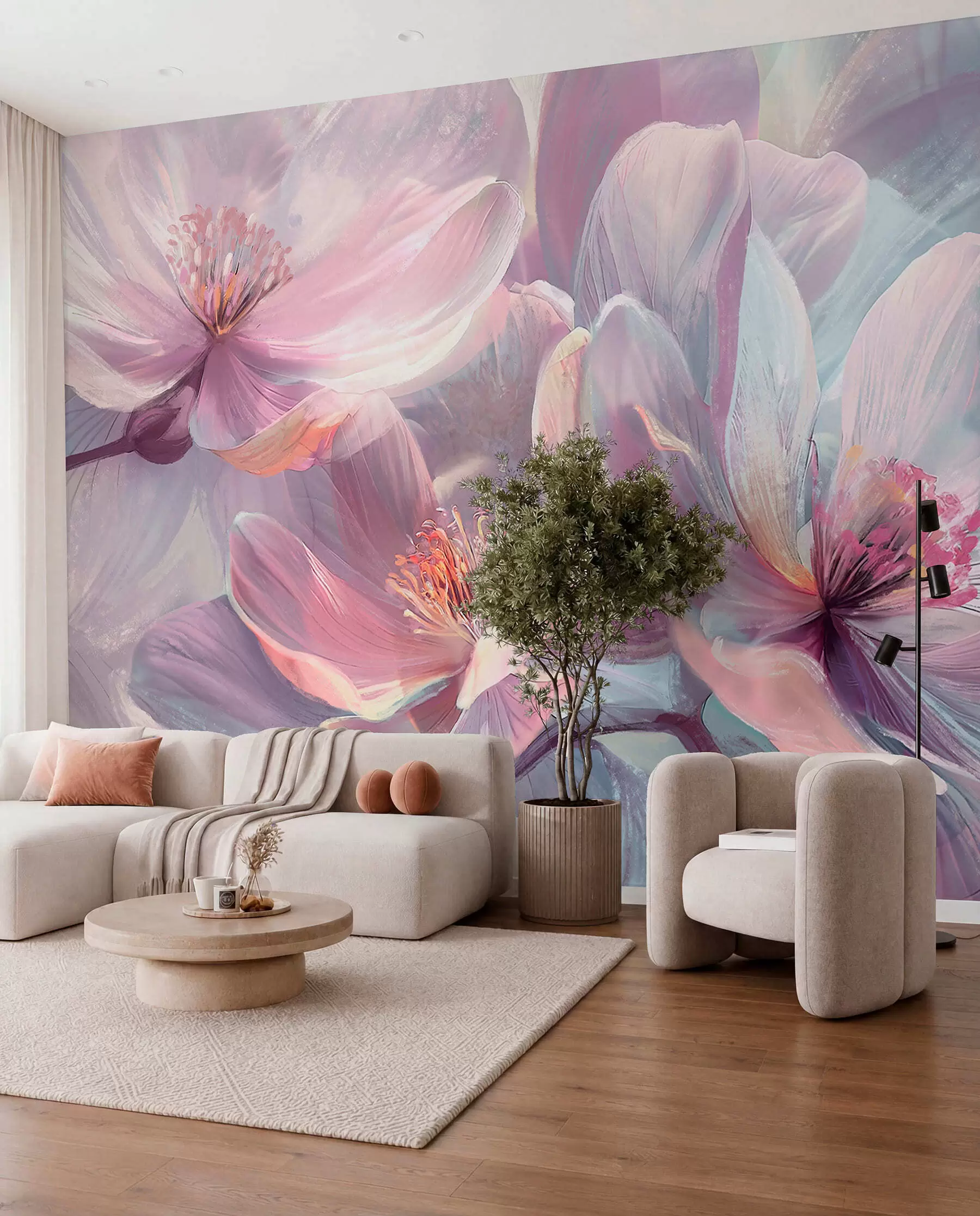 murales de pared Flores en un resplandor rosa w01307