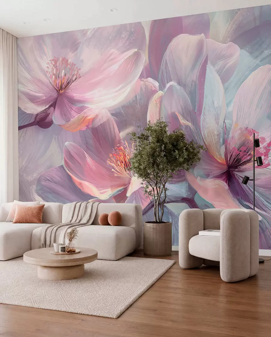 murales de pared Flores en un resplandor rosa w01307