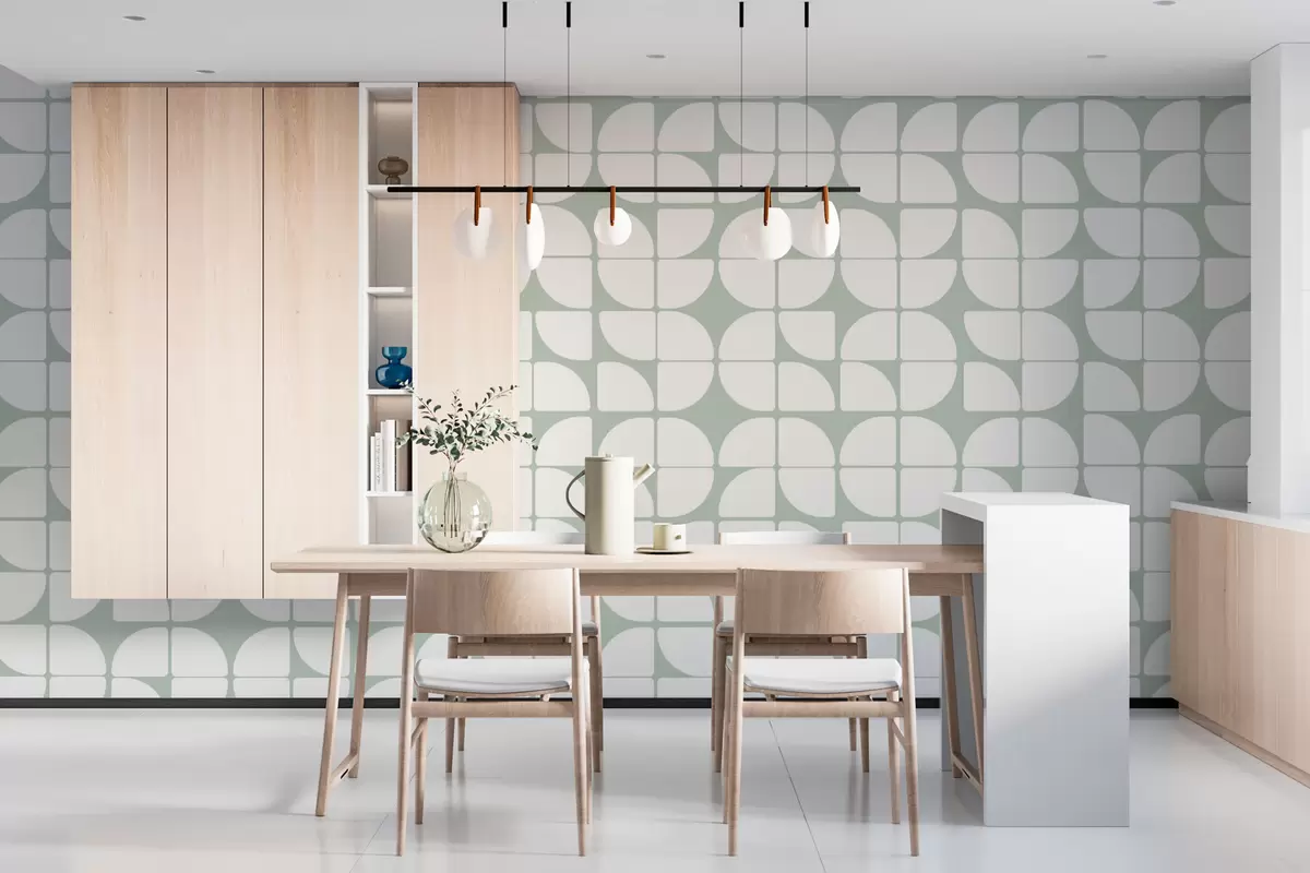 Murales de pared Papel pintado geométrico estilo bauhaus tendencia retro en color verde oscuro w07907v2 murales de pared Papel pintado geométrico estilo bauhaus tendencia retro en color verde oscuro w07907v2