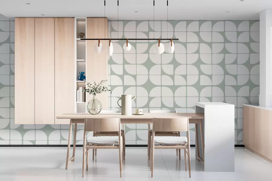 Murales de pared Papel pintado geométrico estilo bauhaus tendencia retro en color verde oscuro w07907v2 murales de pared Papel pintado geométrico estilo bauhaus tendencia retro en color verde oscuro w07907v2