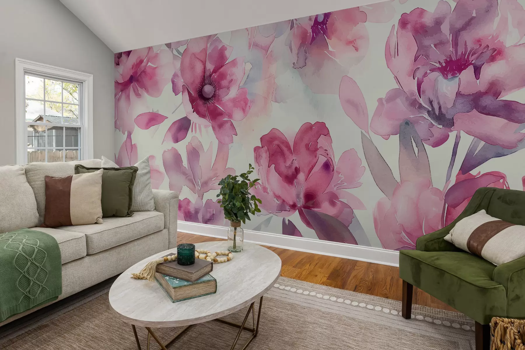 murales de pared Flores rosas acuarelas w07900