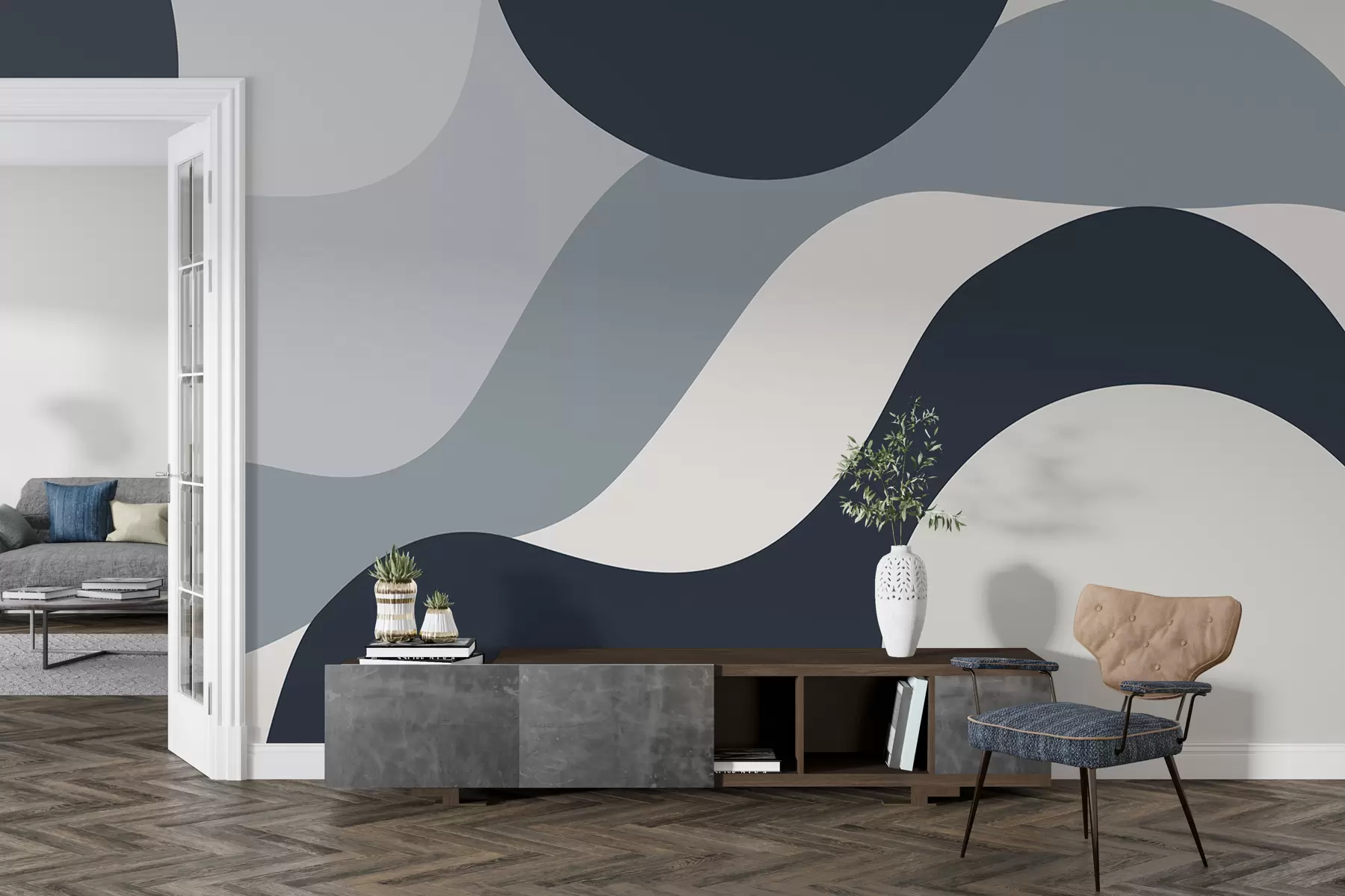 murales de pared Círculos y ondas minimalistas modernos en colores claros. w01193v1