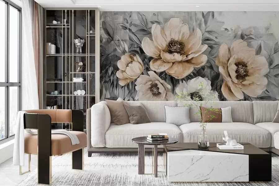 murales de pared acuarela de peonías florales abstractas en tonos pastel w07948v2