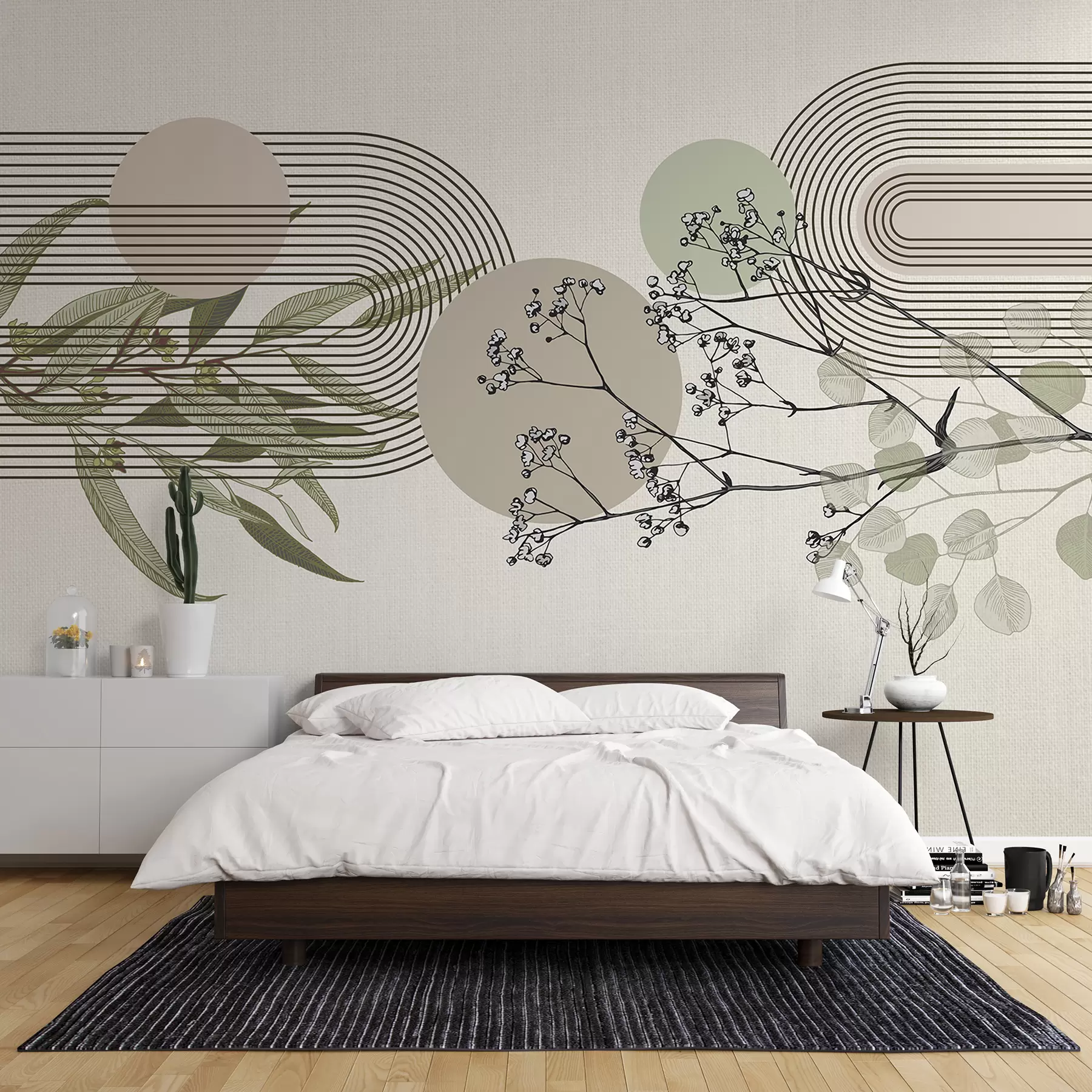murales de pared Una abstracción minimalista con formas orgánicas, ramas de árboles estilizadas o plantas con delicados detalles florales. w07979