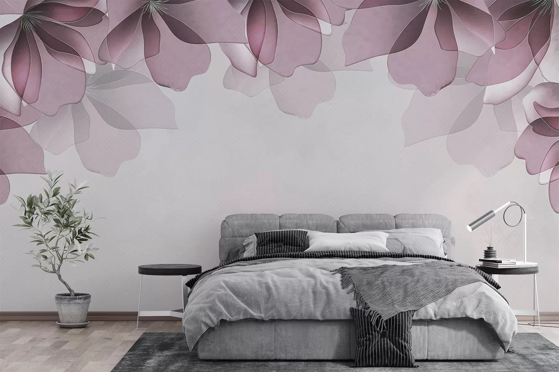 murales de pared grandes flores de color rosa translúcido w08041