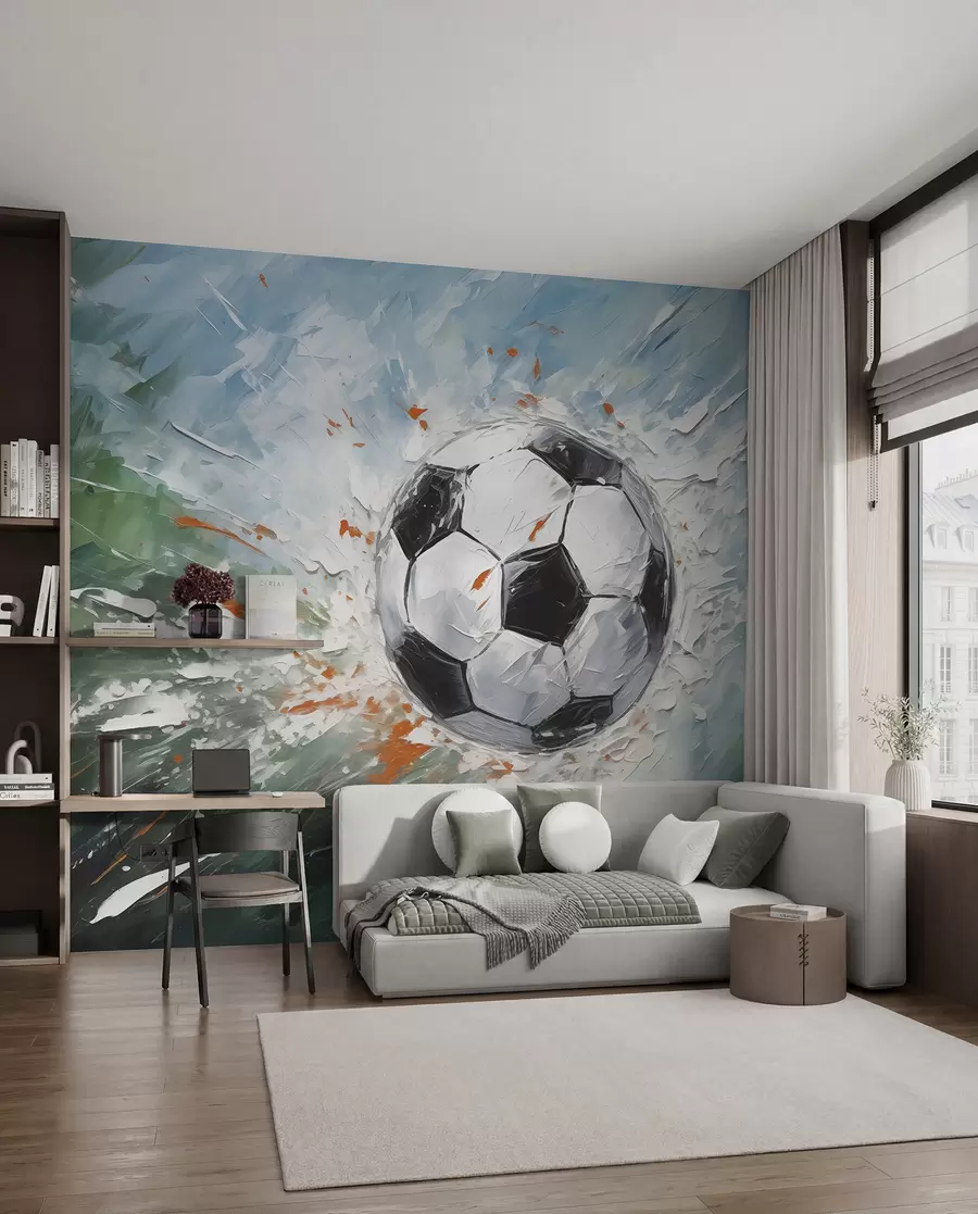 murales de pared Balón de fútbol volando pintura al óleo arte abstracto w08117