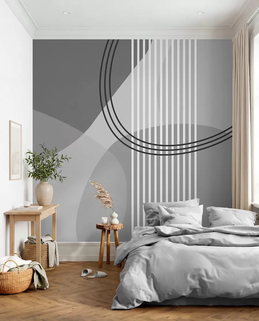 murales de pared Línea de abstracción geométrica y círculo minimalista estilo moderno color gris w08173v3