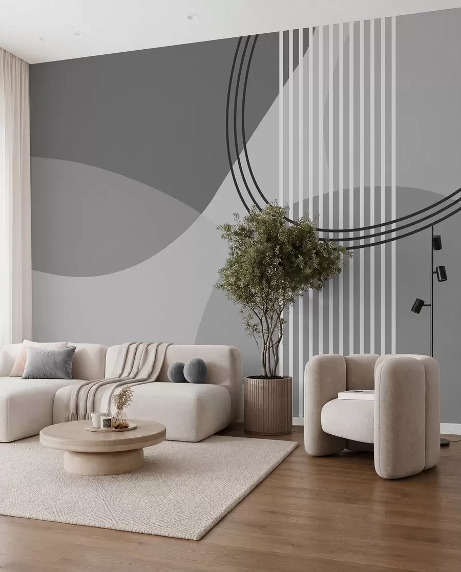 murales de pared Línea de abstracción geométrica y círculo minimalista estilo moderno color gris w08173v3
