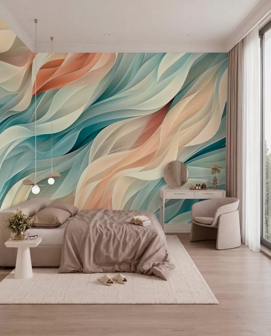 murales de pared Diseño abstracto fascinante con suaves ondas pastel w01335