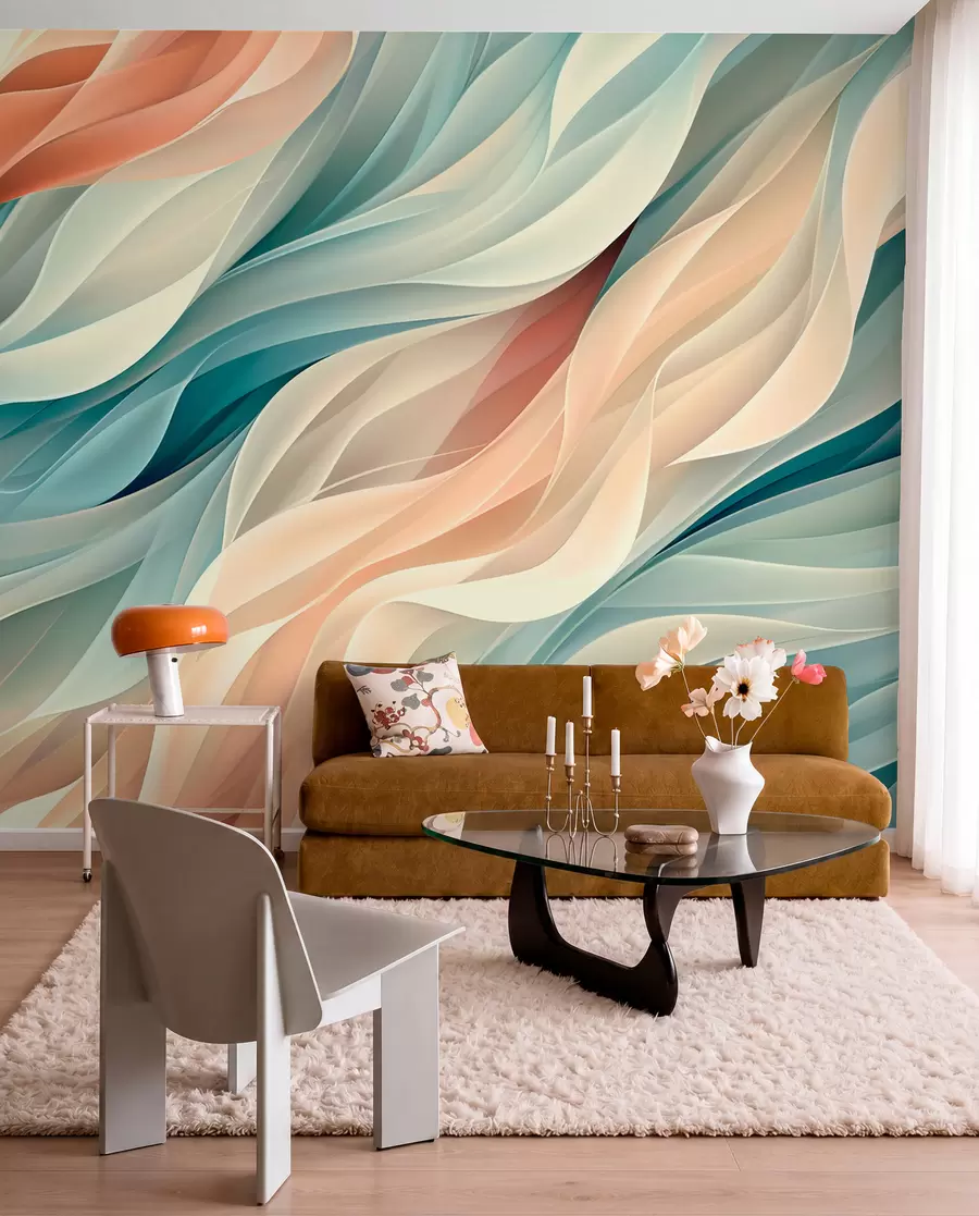 murales de pared Diseño abstracto fascinante con suaves ondas pastel w01335