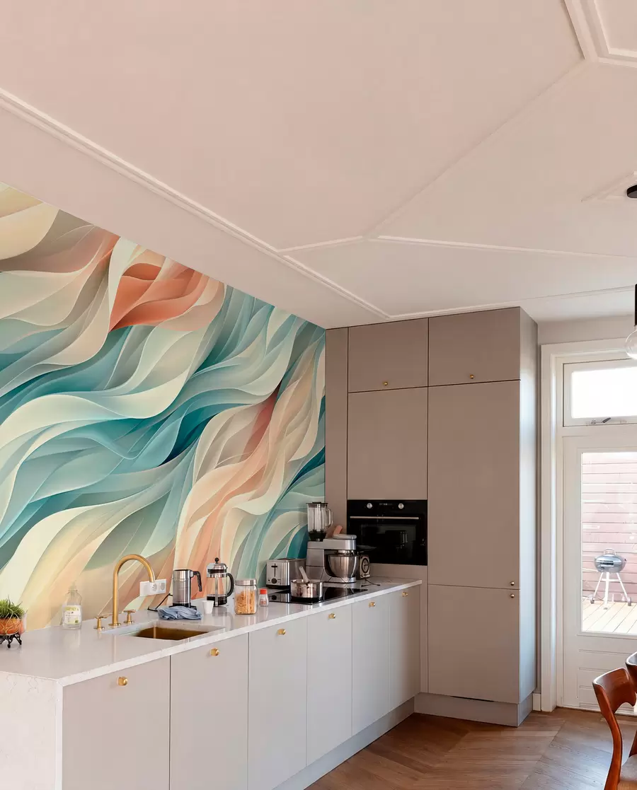 murales de pared Diseño abstracto fascinante con suaves ondas pastel w01335