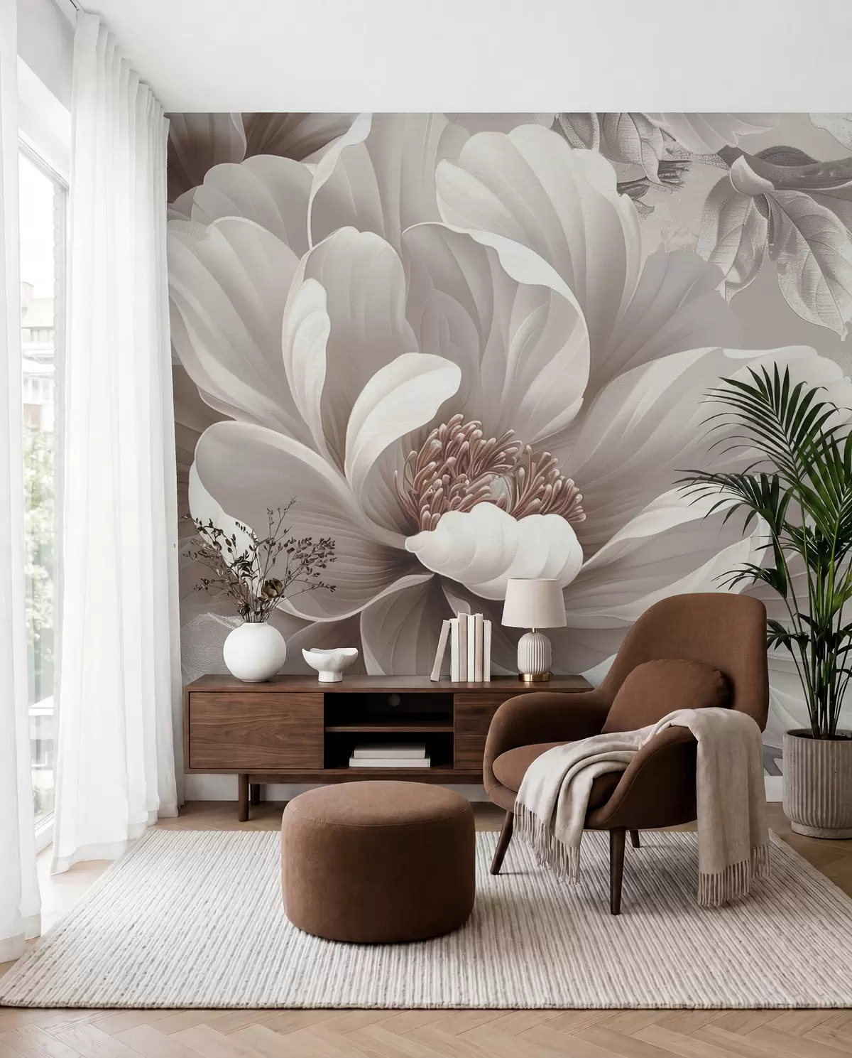 murales de pared Flor malva y arabescos w08181v1