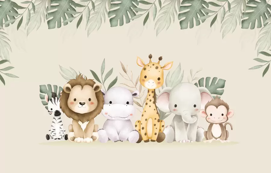 murales de pared Animales de safari con pinturas de acuarela w01406