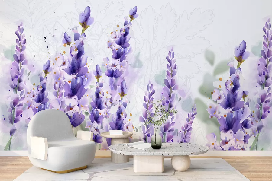 murales de pared Flores de lavanda morada en un campo, con enfoque suave y fondo borroso w08231
