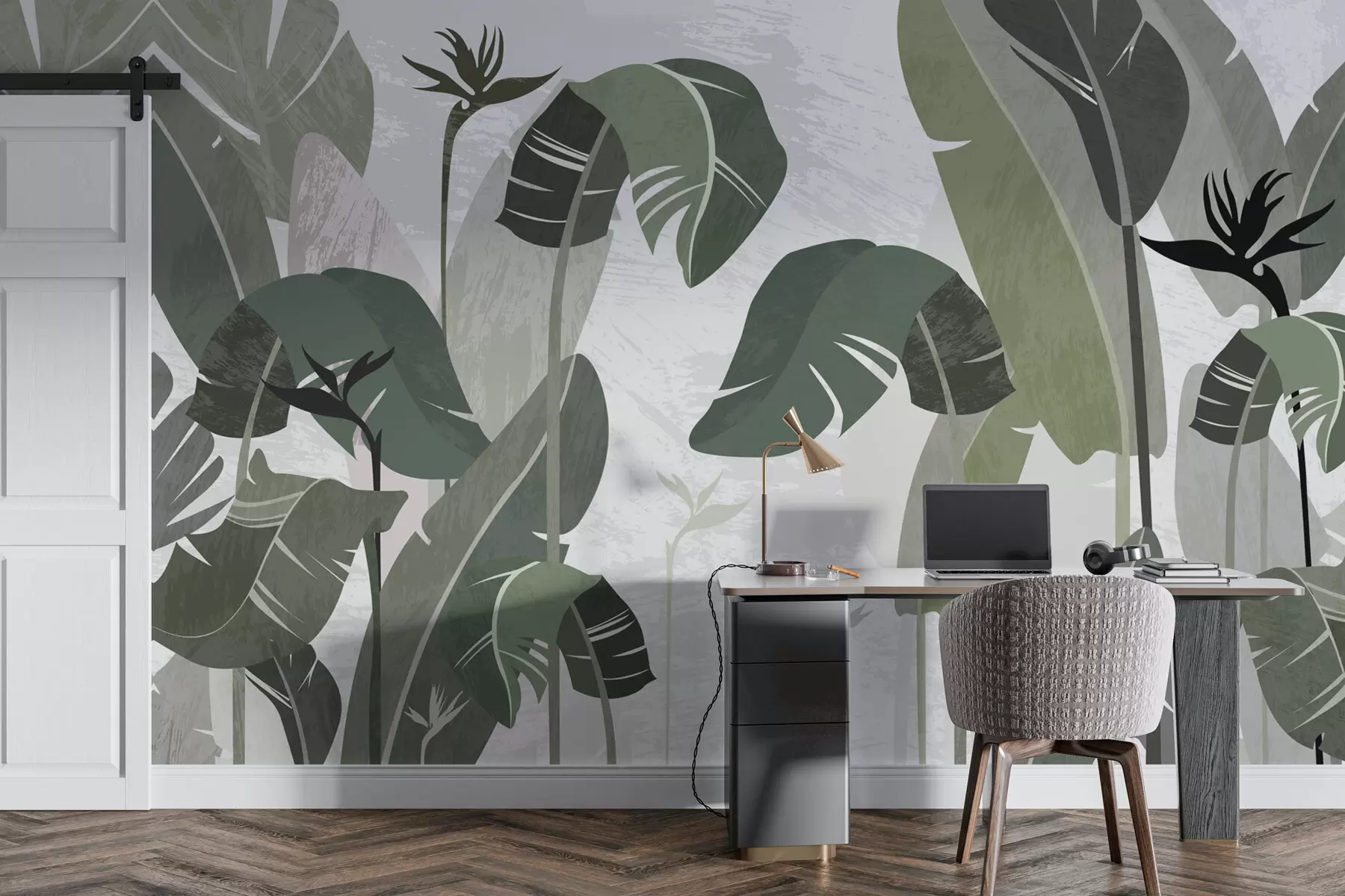 murales de pared Hojas de helecho verde sobre un fondo blanco w08180