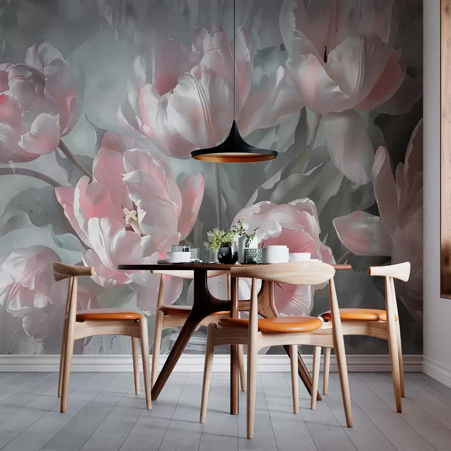 Murales de pared Tulipanes rosas en estilo vintage w00966 murales de pared Tulipanes rosas en estilo vintage w00966