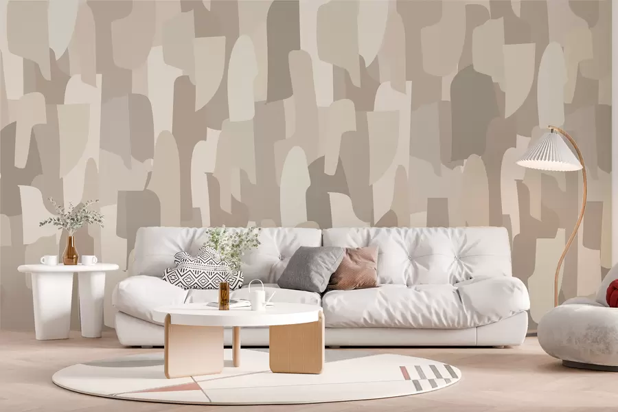 murales de pared Papel pintado de arte moderno abstracto en tonos beige que imita piezas de colores para un diseño interior elegante w00987