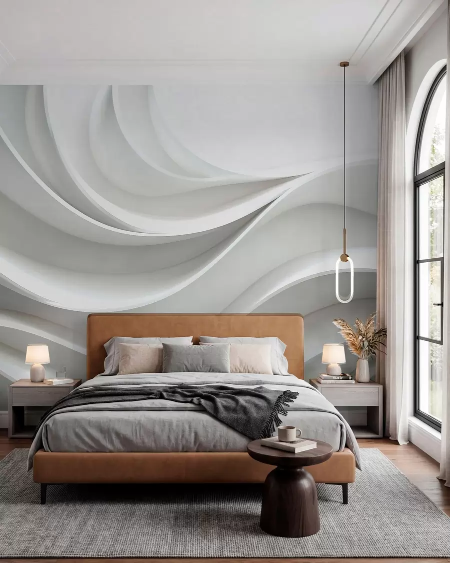 murales de pared Forma de onda abstracta volumétrica 3D blanca w01471