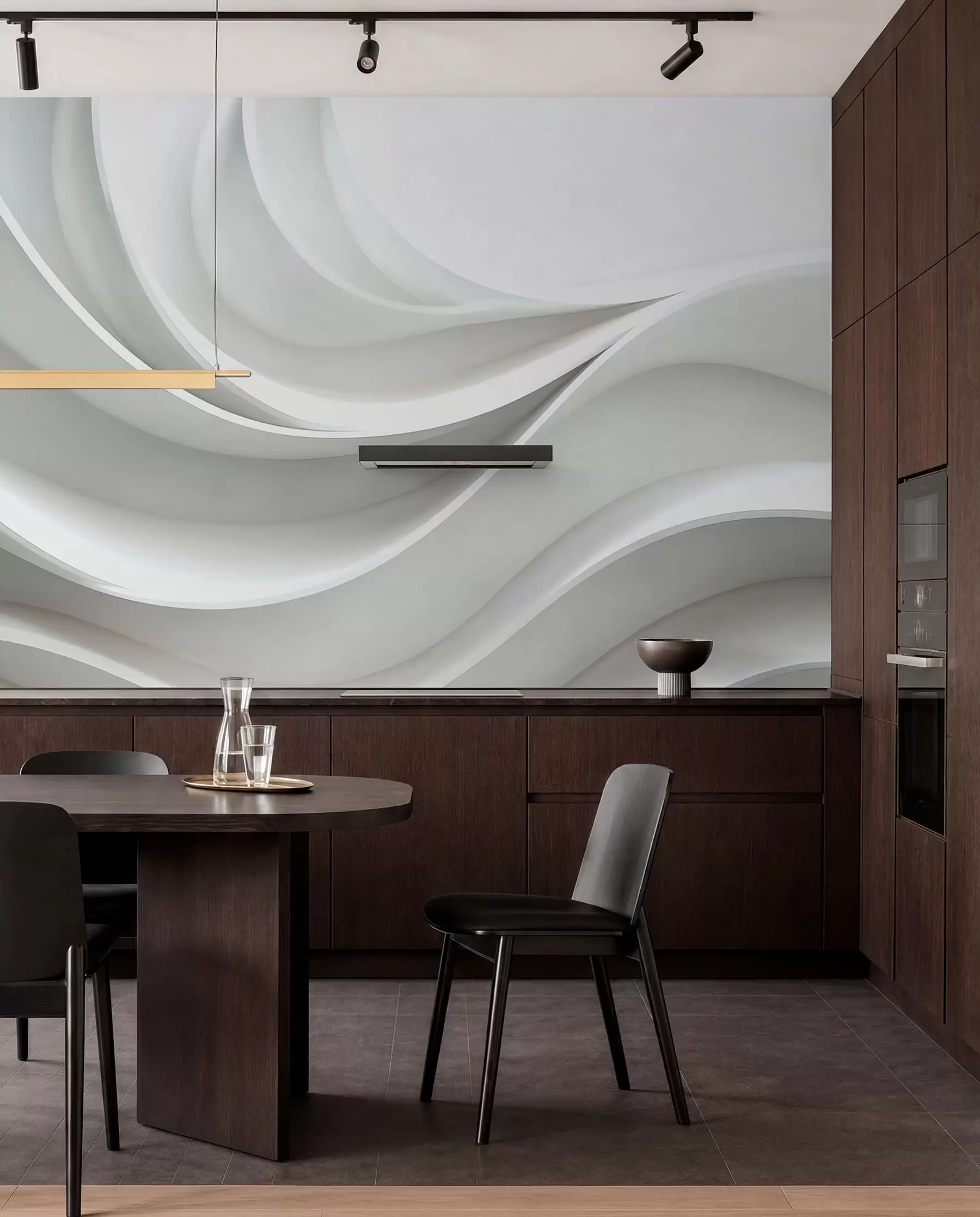 murales de pared Forma de onda abstracta volumétrica 3D blanca w01471