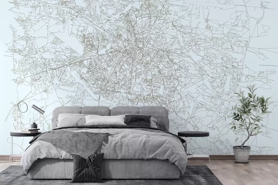 murales de pared Mural de pared con retrato de la ciudad de Lviv sobre fondo azul claro  w01023