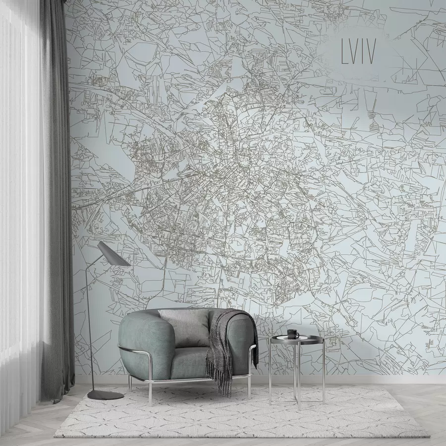 murales de pared Mural de pared con retrato de la ciudad de Lviv sobre fondo azul claro  w01023