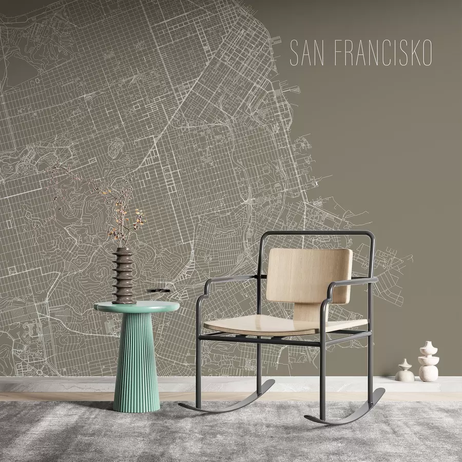 murales de pared Mapa ampliado Mural mural de la ciudad de San Francisco sobre fondo marrón  w01025v1
