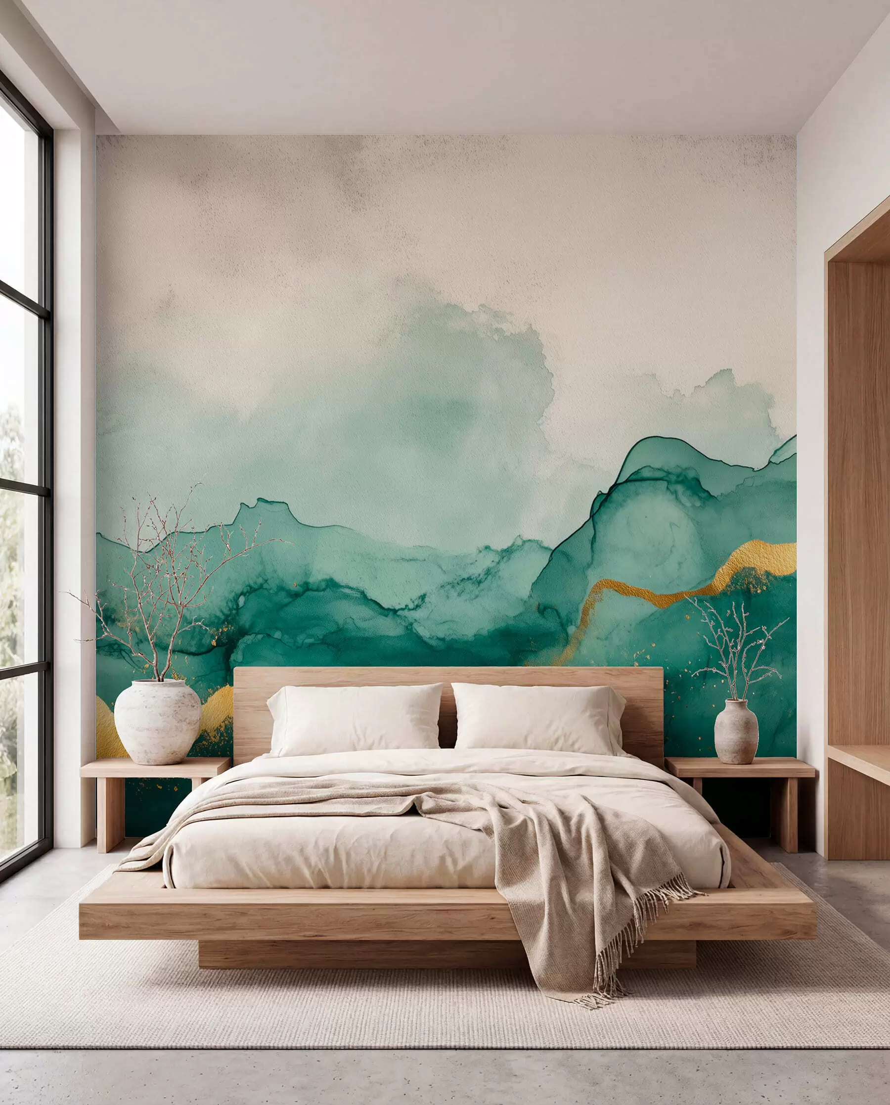 murales de pared Composición de acuarela esmeralda vintage w01362v1