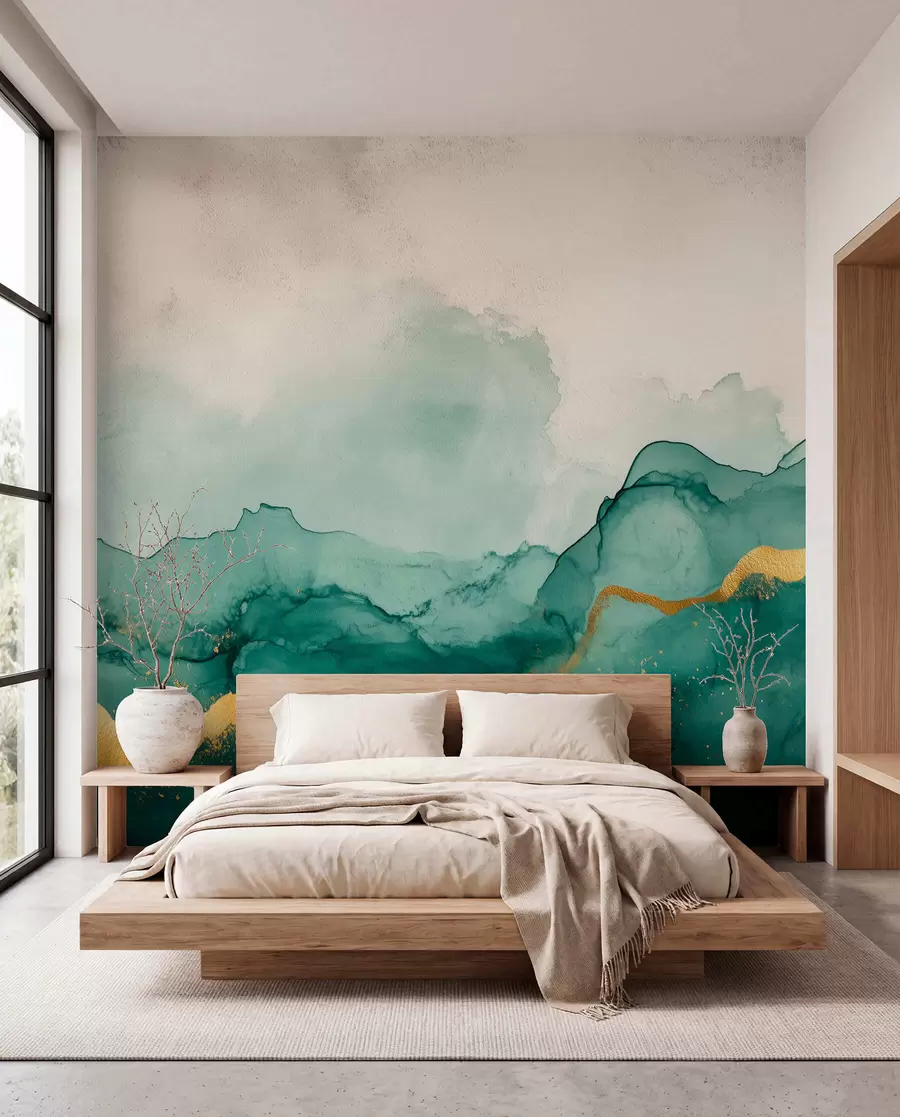 murales de pared Composición de acuarela esmeralda vintage w01362v1