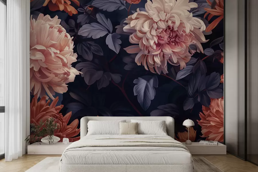 murales de pared Elegante composición de crisantemos en tono morado. w01431v1