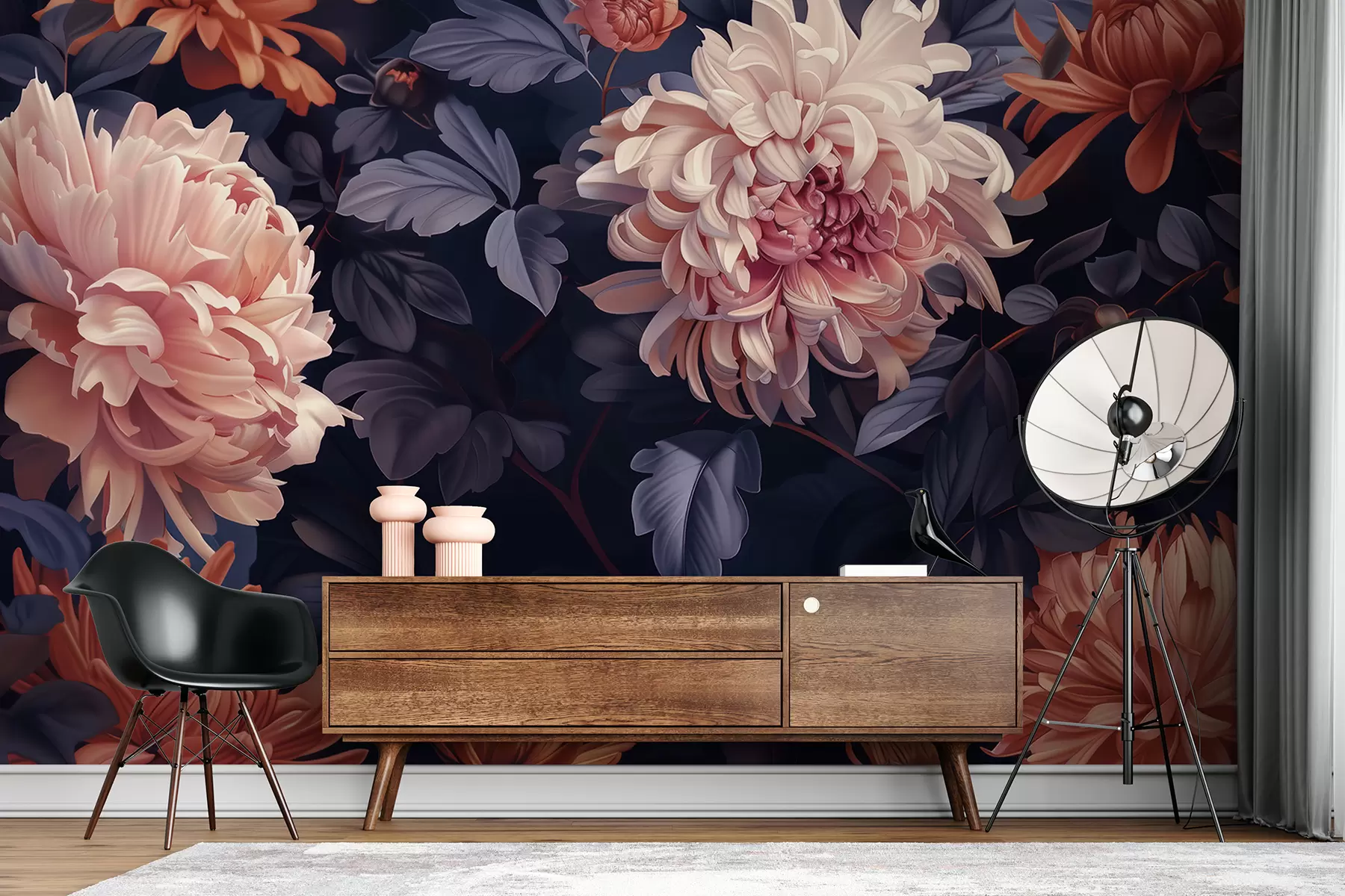 murales de pared Elegante composición de crisantemos en tono morado. w01431v1