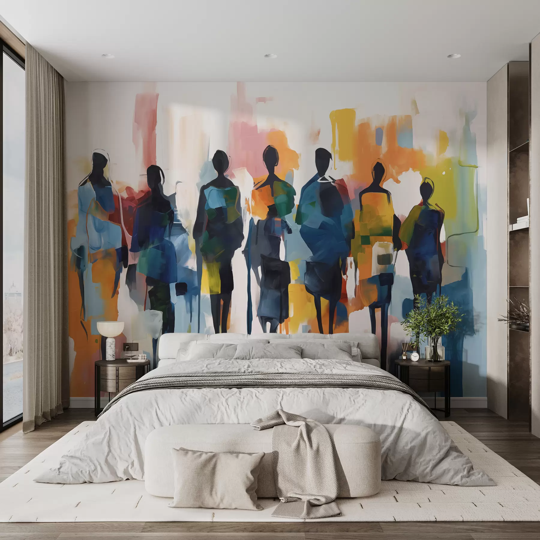 murales de pared Siluetas de personas abstractas w01559