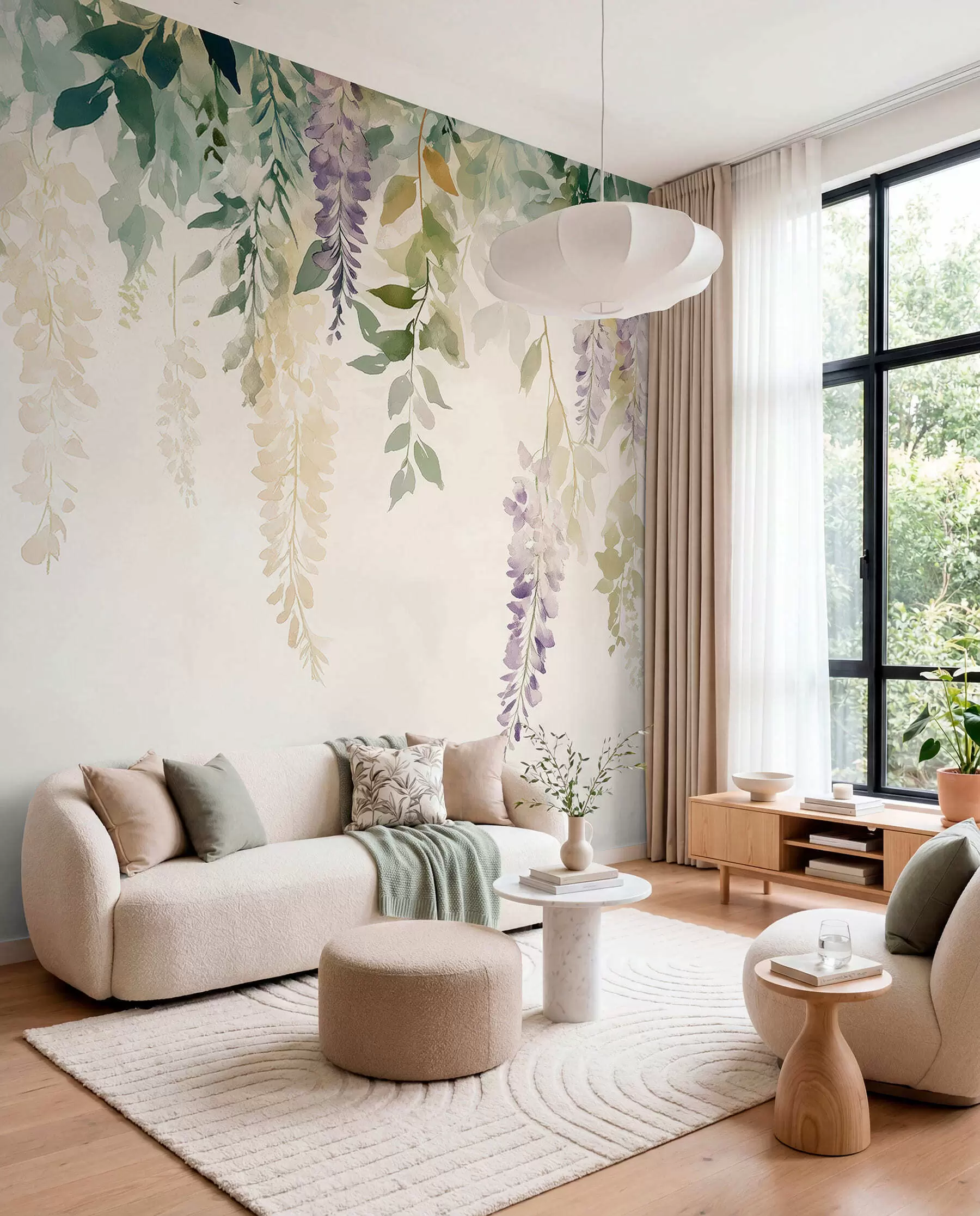 murales de pared Adorno de flor de glicina, floral, acuarela, colores naturales w01545