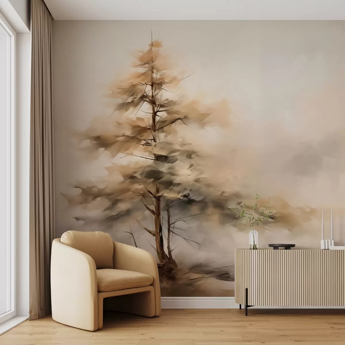 murales de pared Un árbol solitario en la niebla w01616