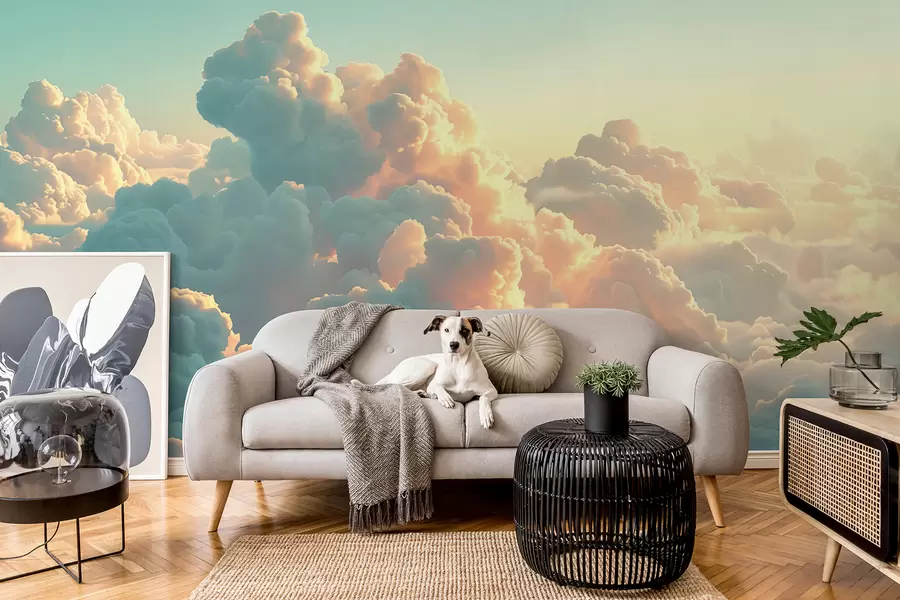 murales de pared Cielo brillante con muchas nubes de colores claros w01543