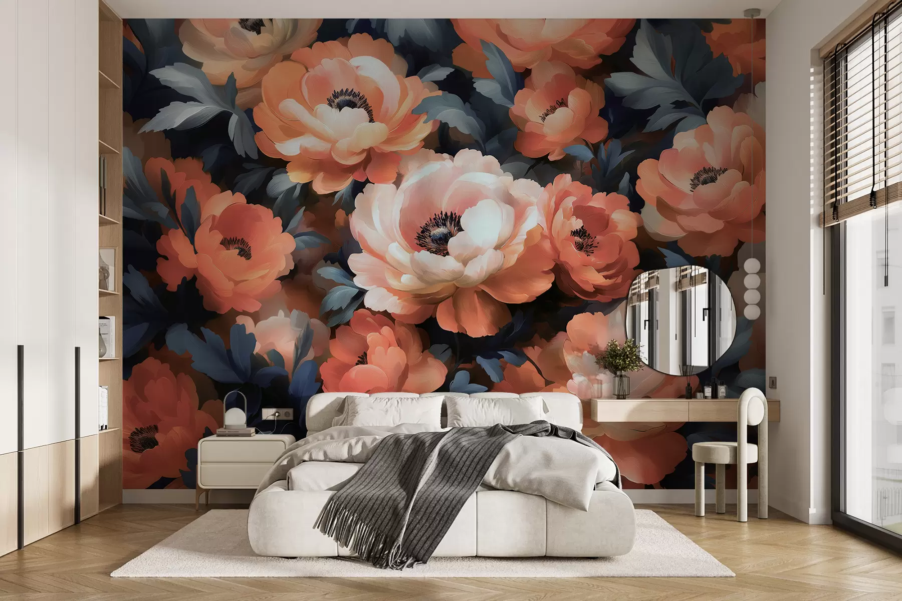 murales de pared Pintura al óleo de estilo floral basada en el color rosa w01581v1