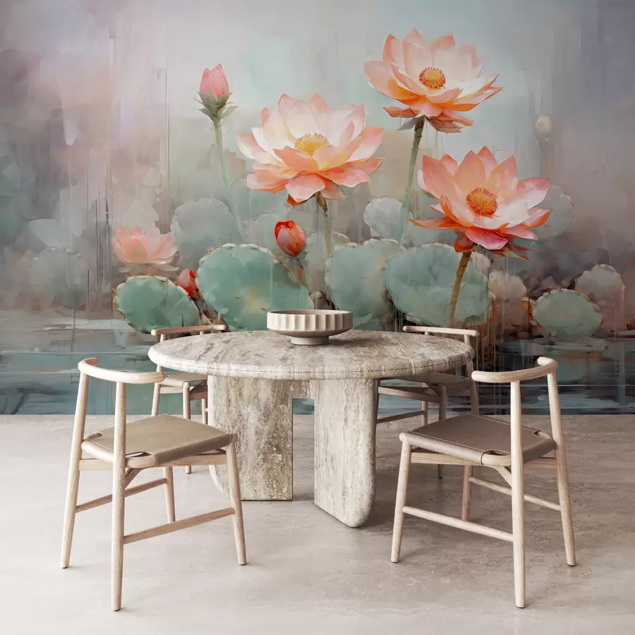 murales de pared Flores y hojas de nenúfar en un estanque w01651