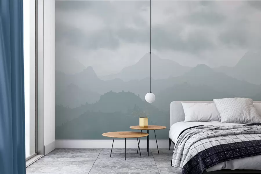 murales de pared Montañas neblinosas con cirros azules en el cielo w01637v2