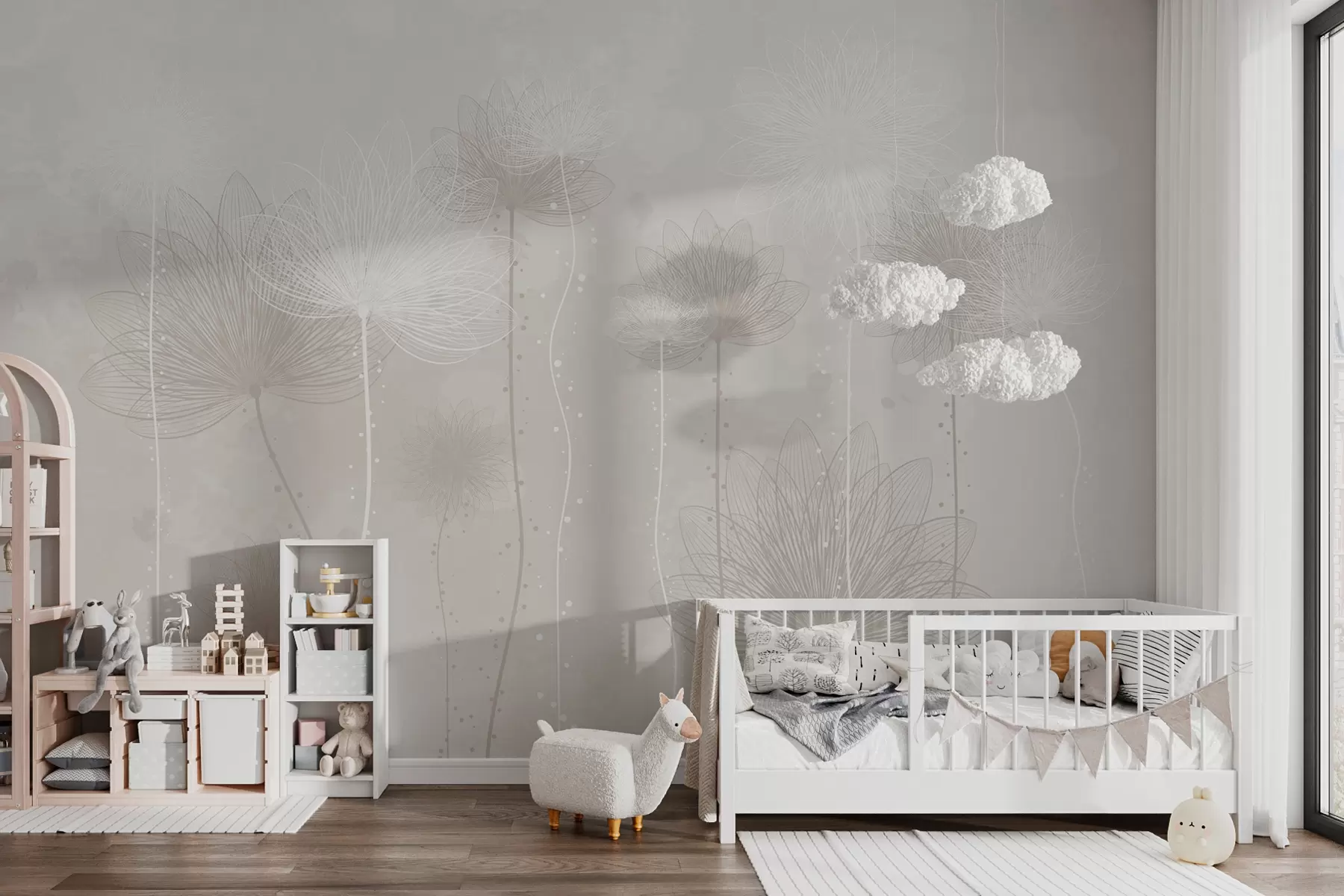 murales de pared Delicadas flores sobre un delicado fondo beige w01645v2