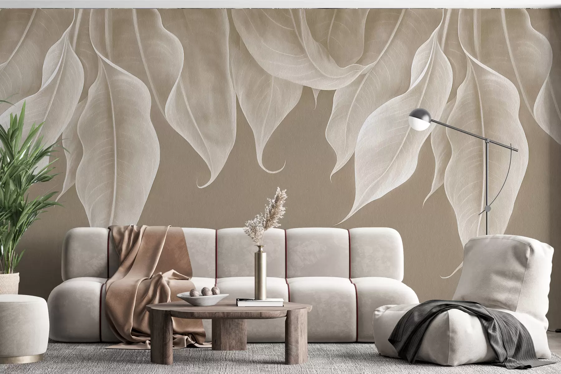 murales de pared hojas grandes colgantes de color beige w01680