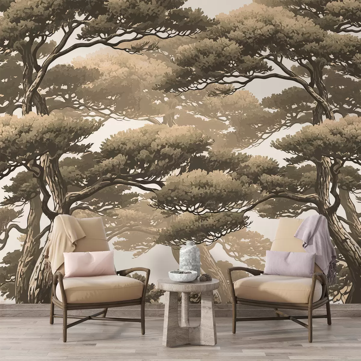 murales de pared Árboles de estilo japonés, color beige w01755