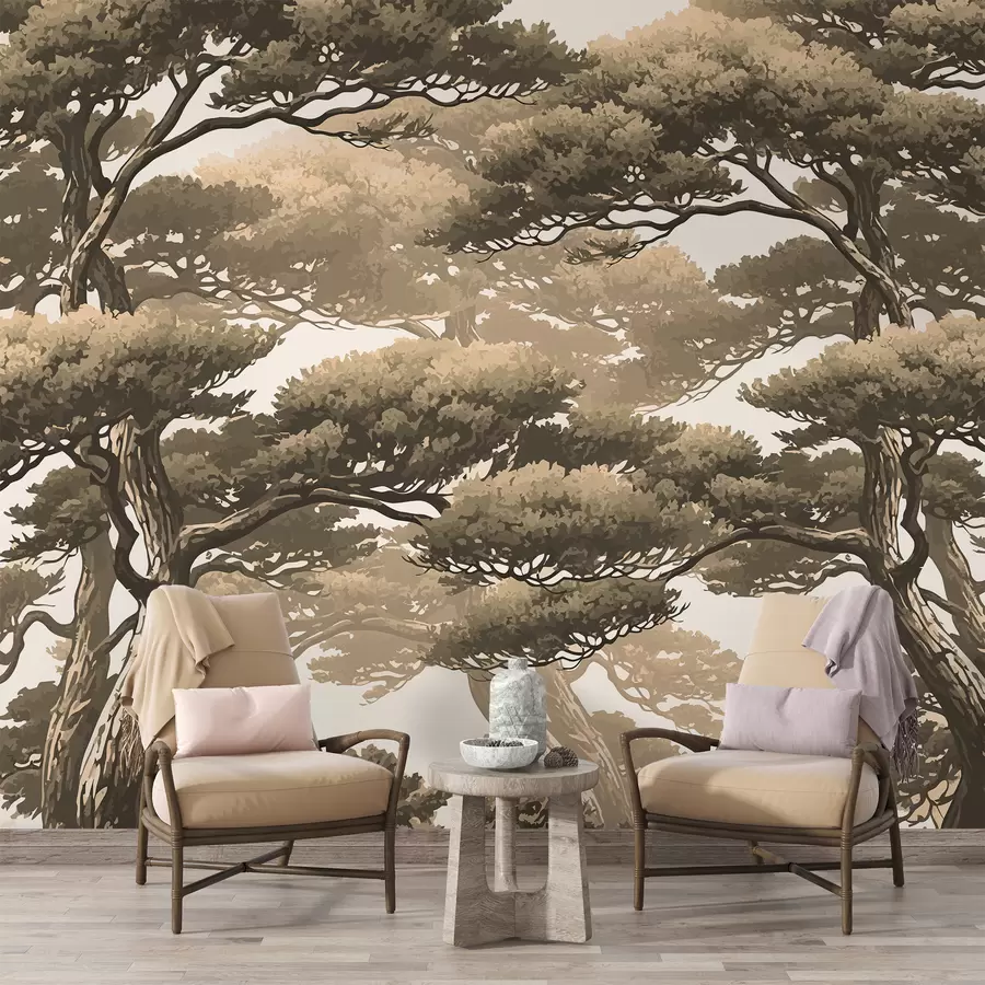 murales de pared Árboles de estilo japonés, color beige w01755
