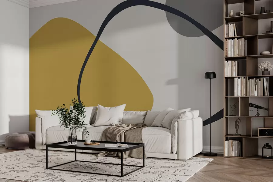 murales de pared Formas geométricas amarillas y grises sobre fondo claro w01687