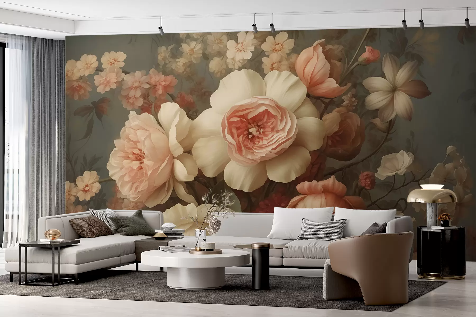 murales de pared Ramo de flores vintage sobre fondo oscuro w01770