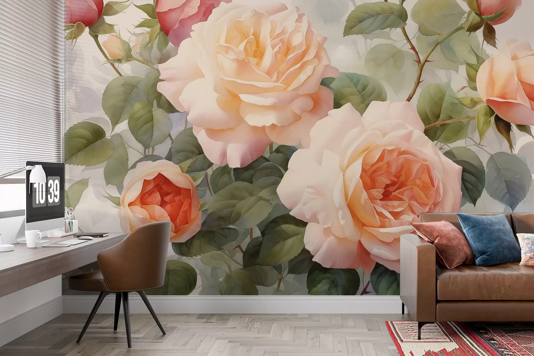 murales de pared Rosas grandes acuarela húmeda w01771