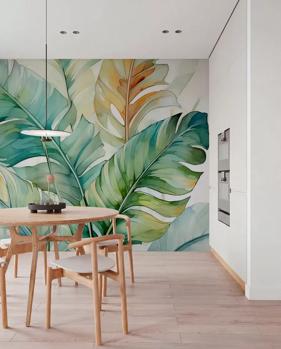 murales de pared Tropical plátano hojas de palma acuarela húmeda w01775
